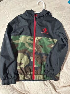 Converse Black & Green Camo Hooded Jacket with Red Trim
